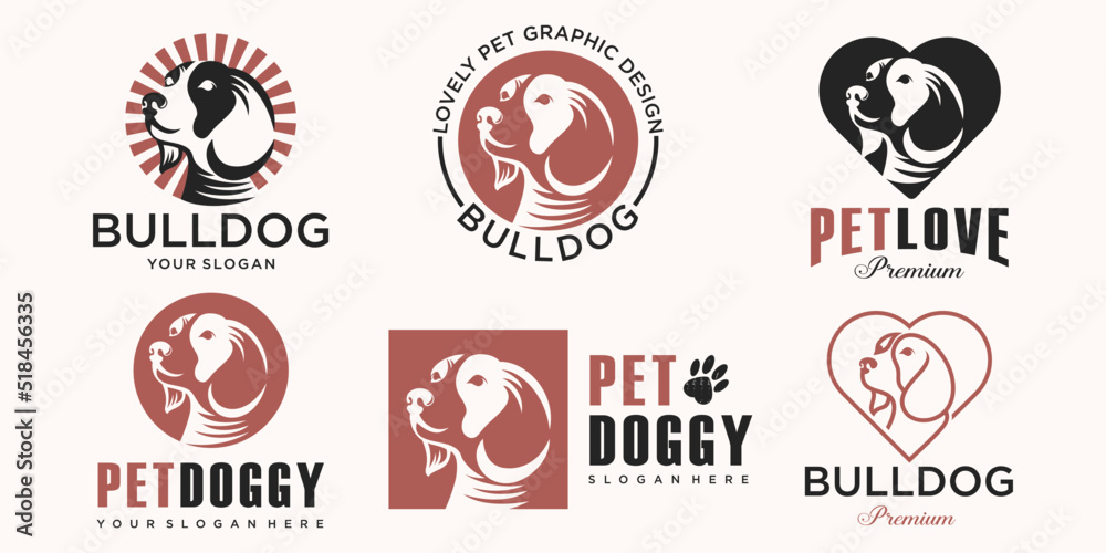 Dog logo Design Vector Template. Dog icon set logo vintage.