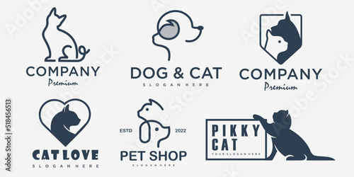 Dog and cat , animal pet icon set logo design inspiration