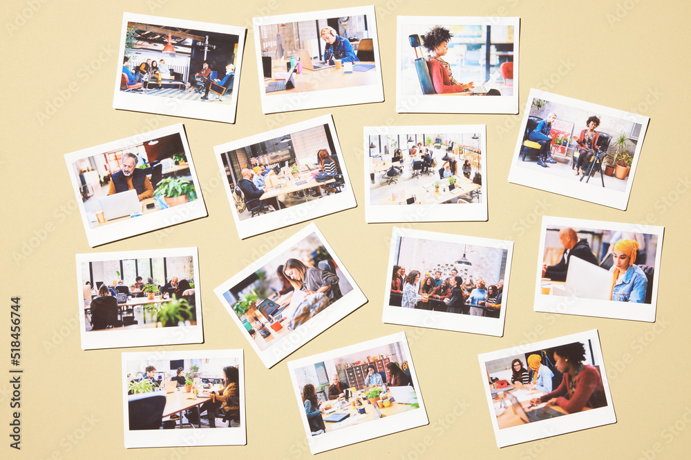 teamwork polaroids from business office workday