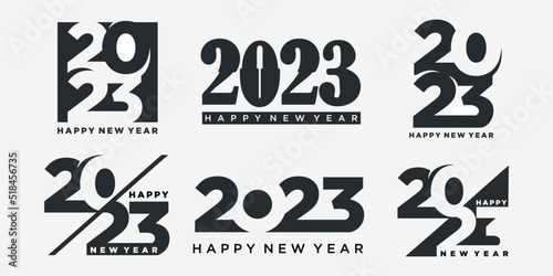 set of 2023 Happy New Year logo text design. 2023 number design template