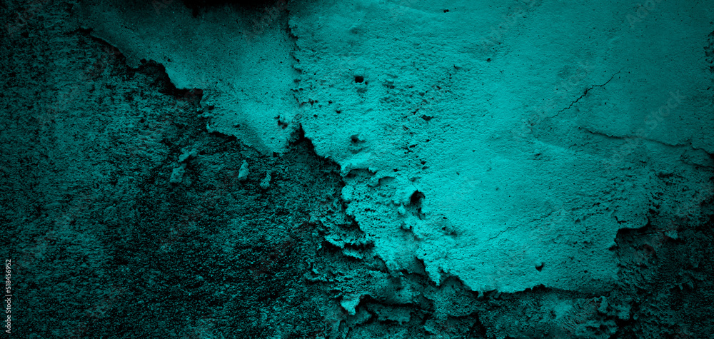 Artistic wallpaper image of dark green and blue background stucco surface.