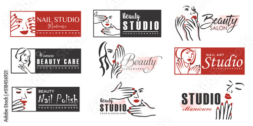 Nail beauty icon set logo design with creative element style for fashion Premium Vector
