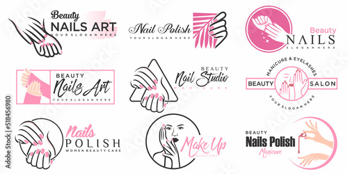 Nail beauty icon set logo design with creative element style for fashion Premium Vector