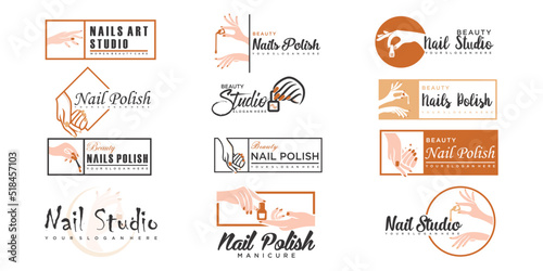 Nail beauty icon set logo design with creative element style for fashion Premium Vector
