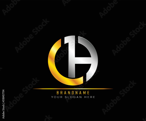 Creative elegant trendy modern monogram logo design silver and gold color OH initial based Alphabet icon logo. Initial letter OH logo template. Luxury O H logo template.