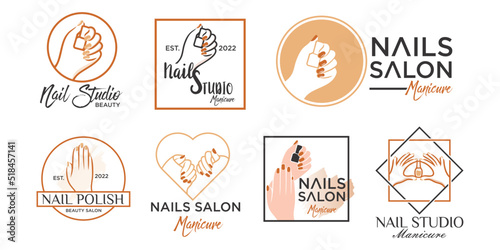 Nail beauty icon set logo design with creative element style for fashion Premium Vector