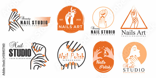 Nail beauty icon set logo design with creative element style for fashion Premium Vector