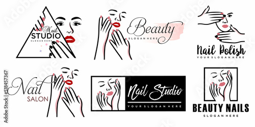 Nail beauty icon set logo design with creative element style for fashion Premium Vector