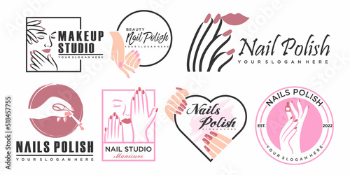 Nail art studio icon set logo design Template