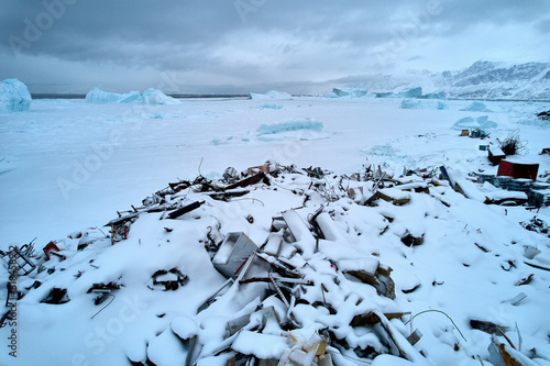 Greenland Arctic permafrost scrapyard heap and trash for rubbish dump photo