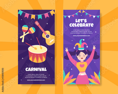 Happy Carnival Party Vertical Banner Template Cartoon Background Vector Illustration