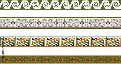 Vector set of colored Native American national borders. frames in the style of the Aztecs, Mayans, Incas.