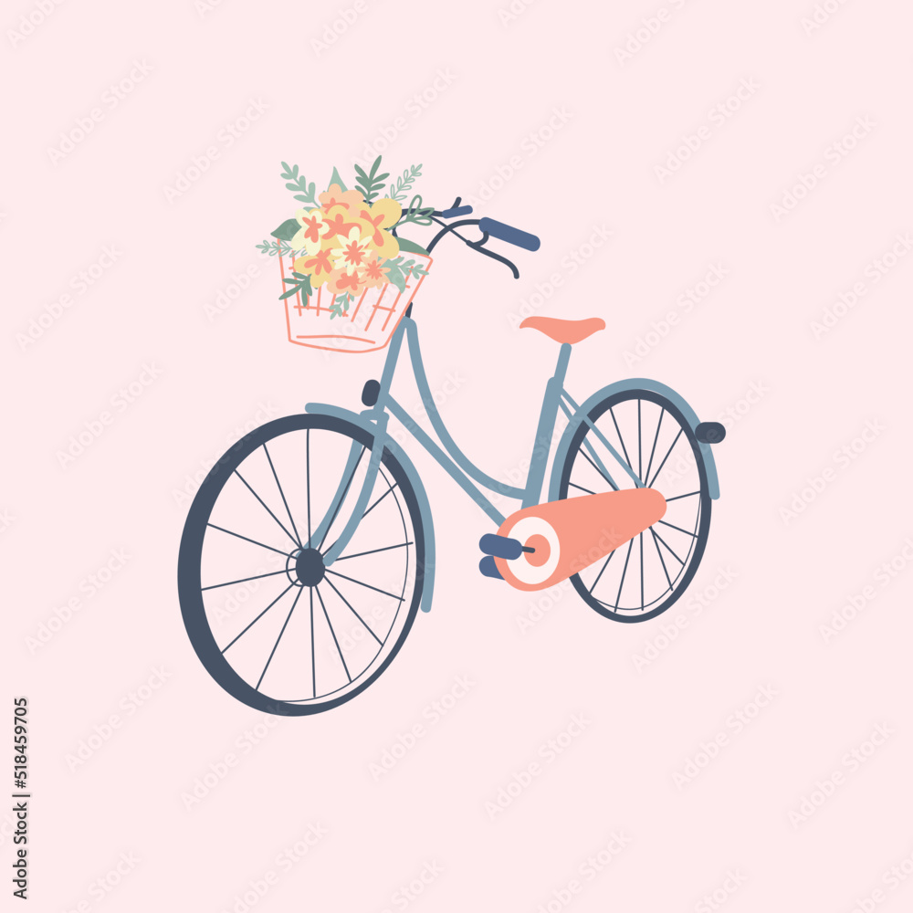Cute Bicycle with Flower in Pastel Color