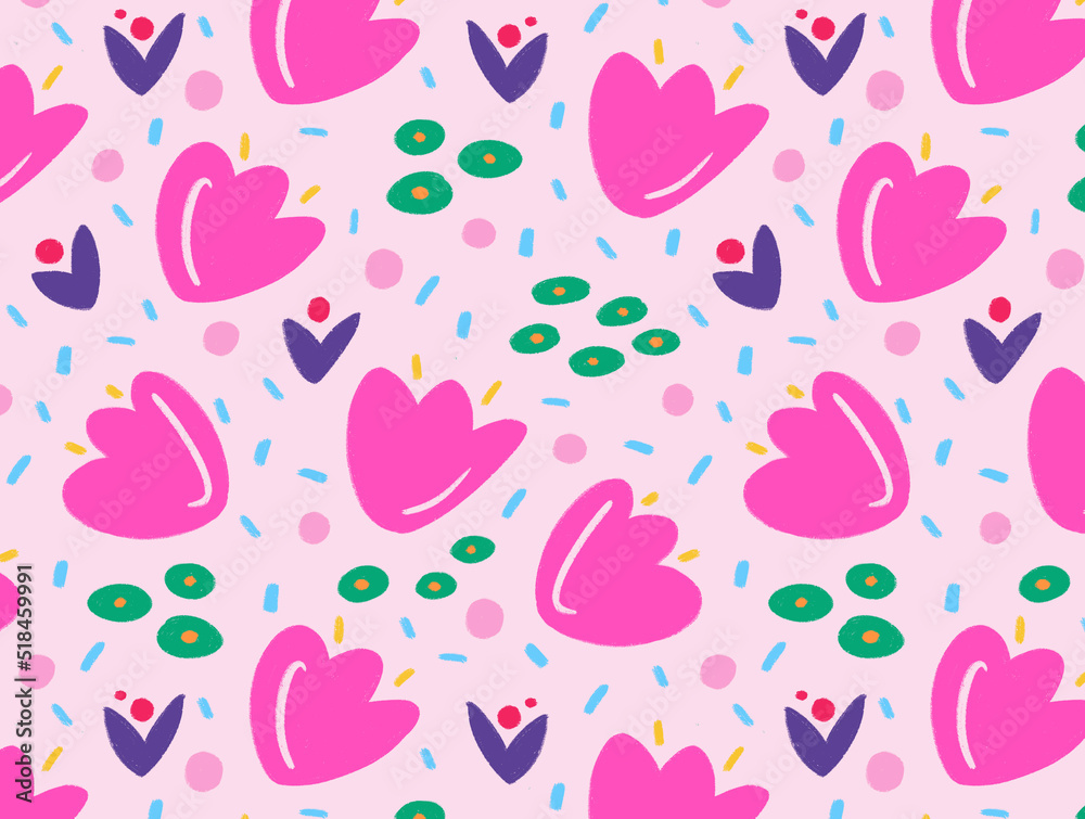 Spring flowers pattern in pink, illustration