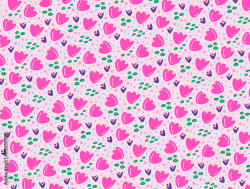 Wallpaper Mural Spring flowers pattern in pink, illustration Torontodigital.ca