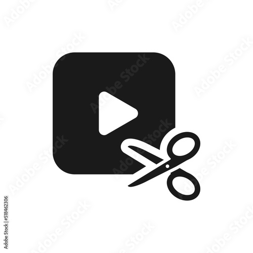 Cut or trim video icon flat style isolated on white background. Vector illustration