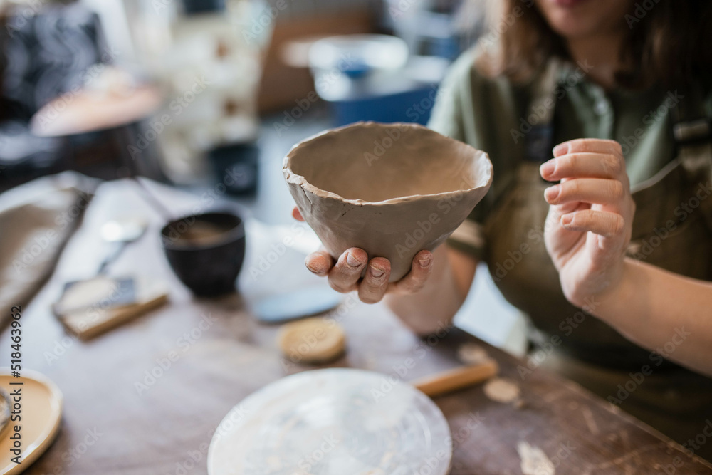 Ceramist Woman Working With Clay At Workshop Ceramist Woman Working With Clay At Workshop