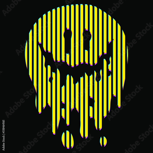 Cool rave glitch face icon. Trendy design for t-shirt print. Psychedelic flat style illustration isolated on black background. Vector EPS 10