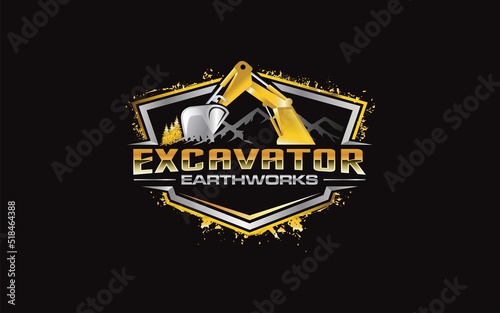 Illustration vector graphic of excavator construction, excavator earthworks, and heavy equipment logo design template