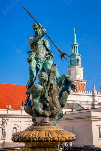 Neptune fountain. Poznan, Greater Poland Voivodeship, Poland.