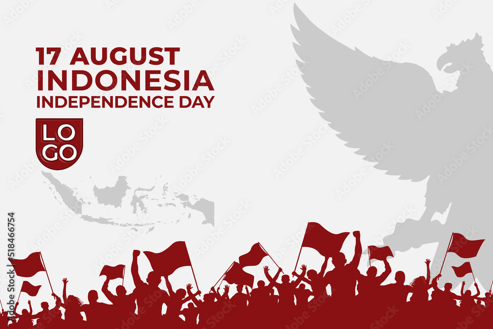 Dirgahayu Indonesia Independence day White background Template with ornaments Indonesian Map,euphoria people and Flat Garuda 