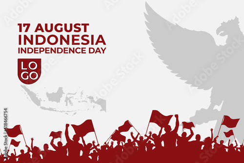 Dirgahayu Indonesia Independence day White background Template with ornaments Indonesian Map,euphoria people and Flat Garuda  photo