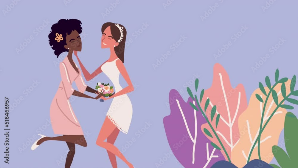 elegant bridesmaid girl with wife animation