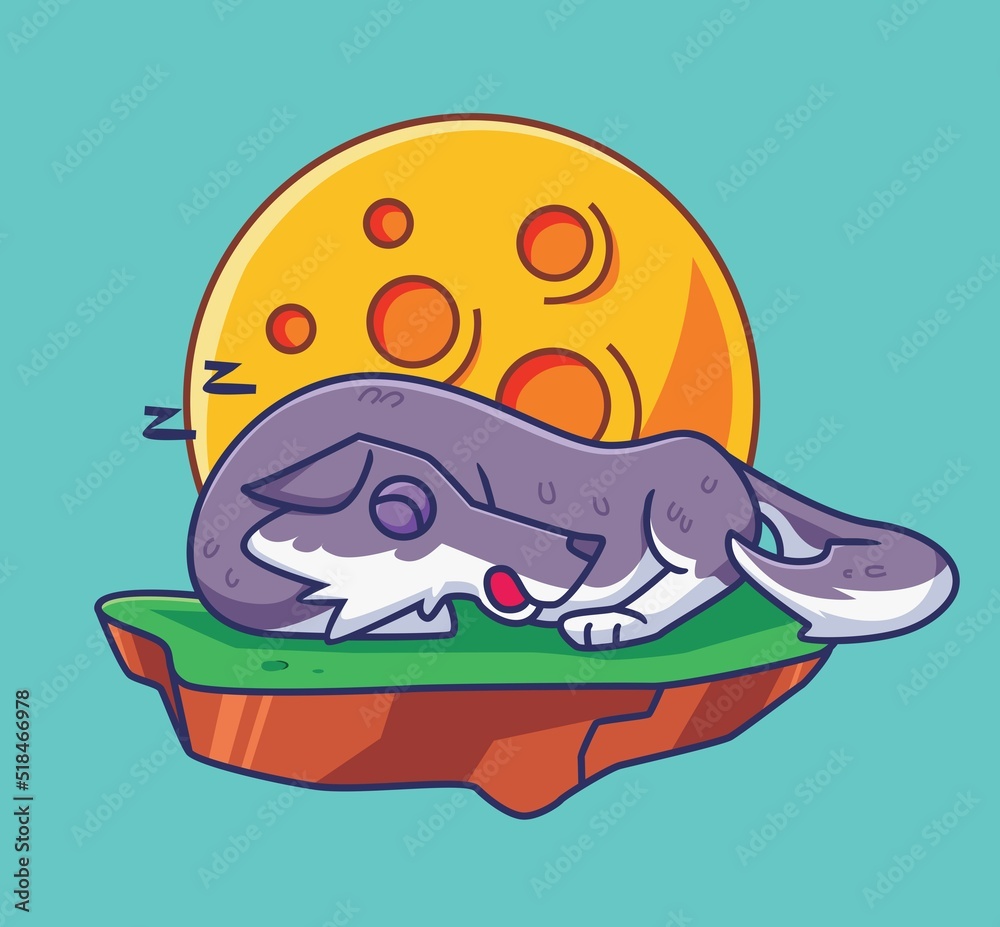 sleeping wolf with full moon. Isolated animal illustration. Flat Style Sticker Icon Premium vector sleeping wolf with full moon. Isolated animal illustration. Flat Style Sticker Icon Premium vector