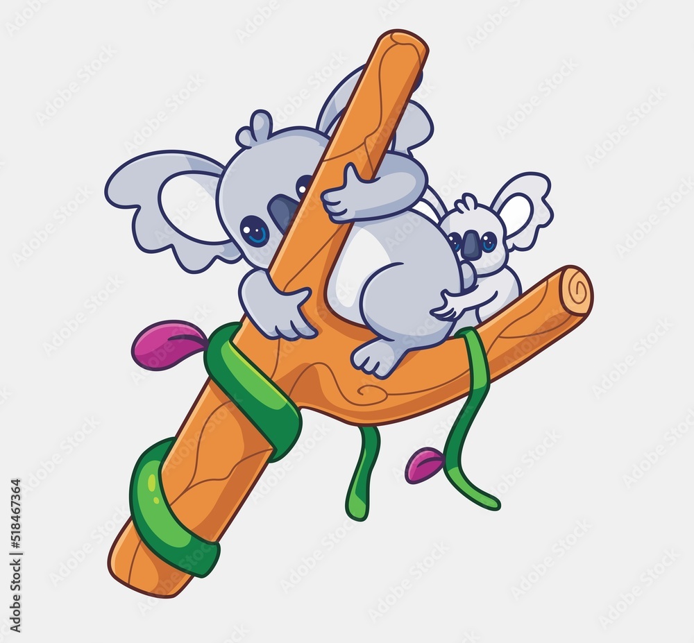 cute koala family on tree. Isolated animal illustration. Flat Style Sticker Icon Premium vector cute koala family on tree. Isolated animal illustration. Flat Style Sticker Icon Premium vector
