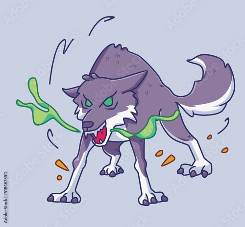 cartoon wolf angry. Isolated animal illustration. Flat Style Sticker Icon Premium vector
