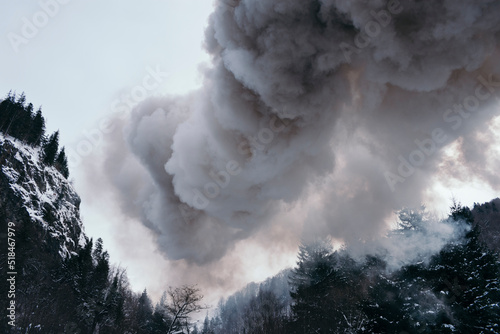 Steam cloud in cold landscape