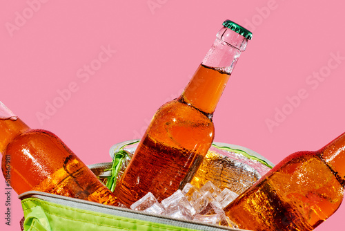cold beer bottles in a thermal bag
