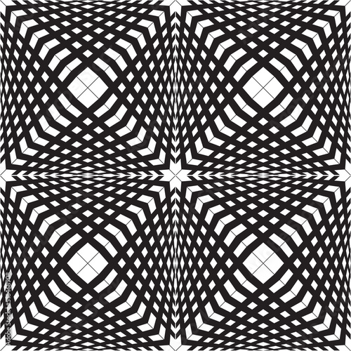 3d pyramid effect black and white striped abstract repeat pattern with crossing lines forming chequered squares
