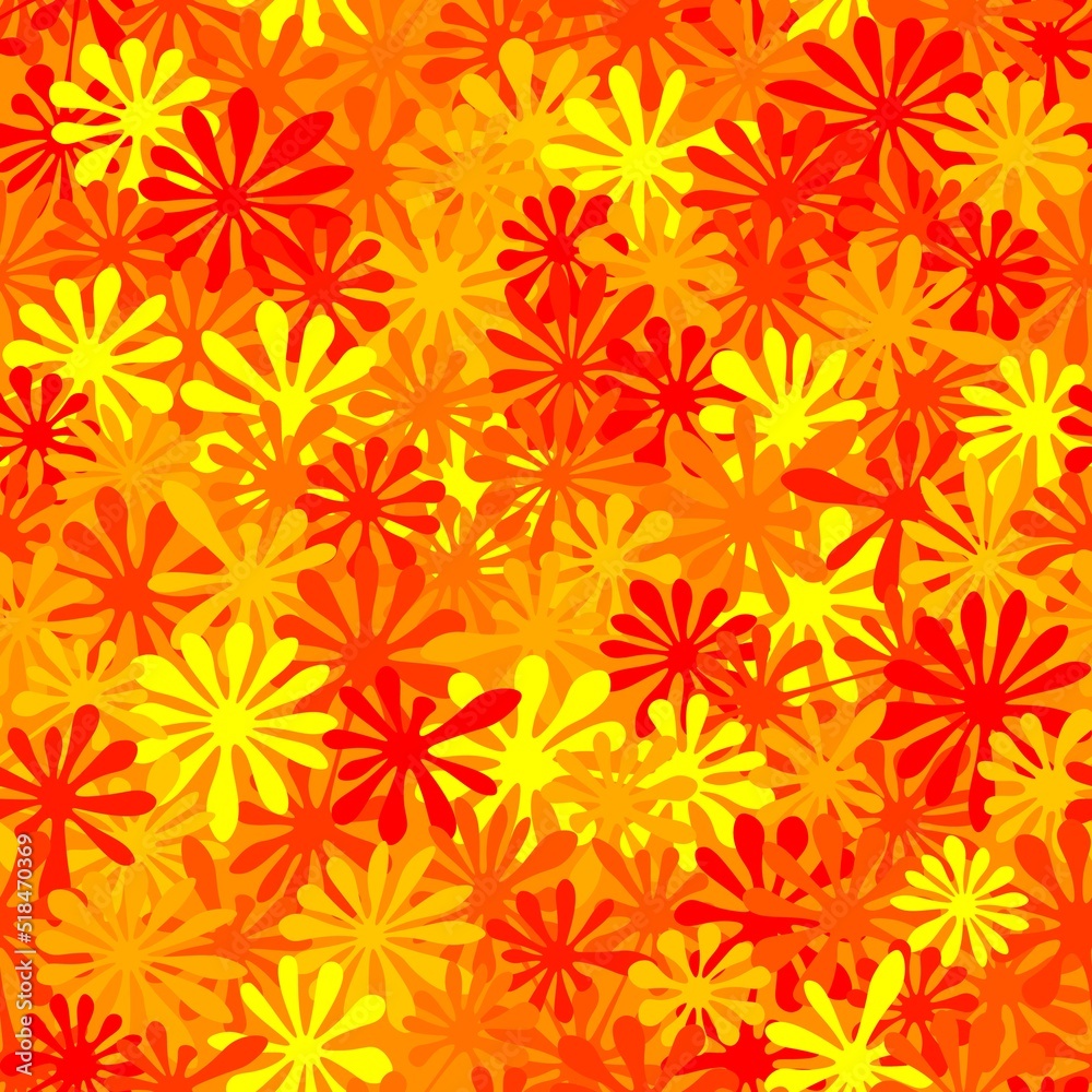 Seamless sunfire colored leaf pattern texture. Vector summer textile print