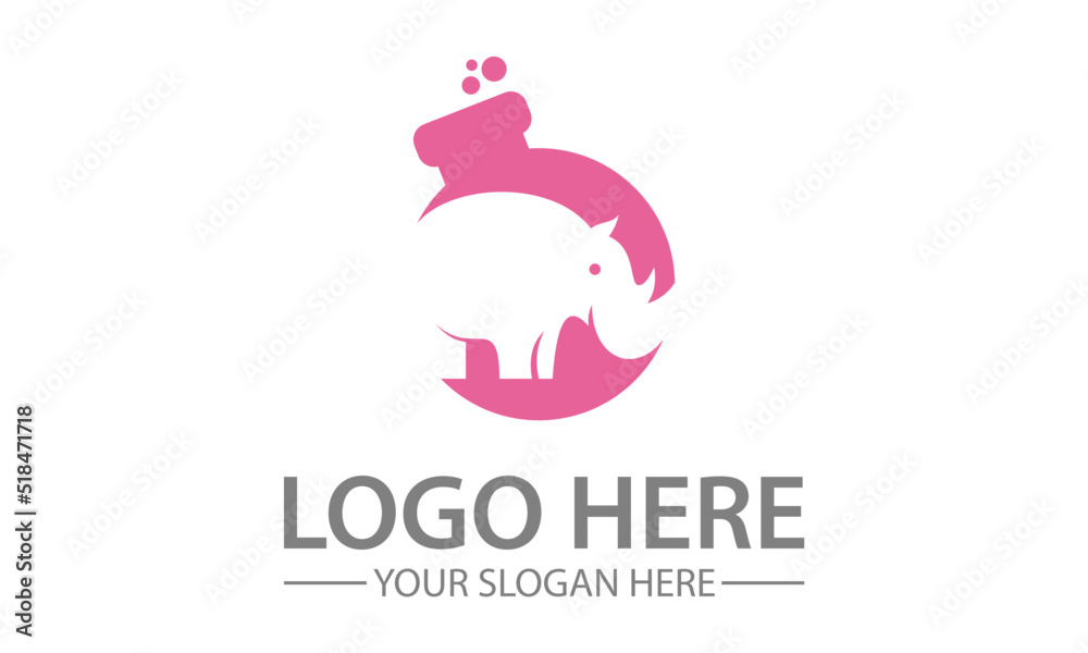 Pink color Negative Space Rhino Tube Lab Logo Design Pink color Negative Space Rhino Tube Lab Logo Design