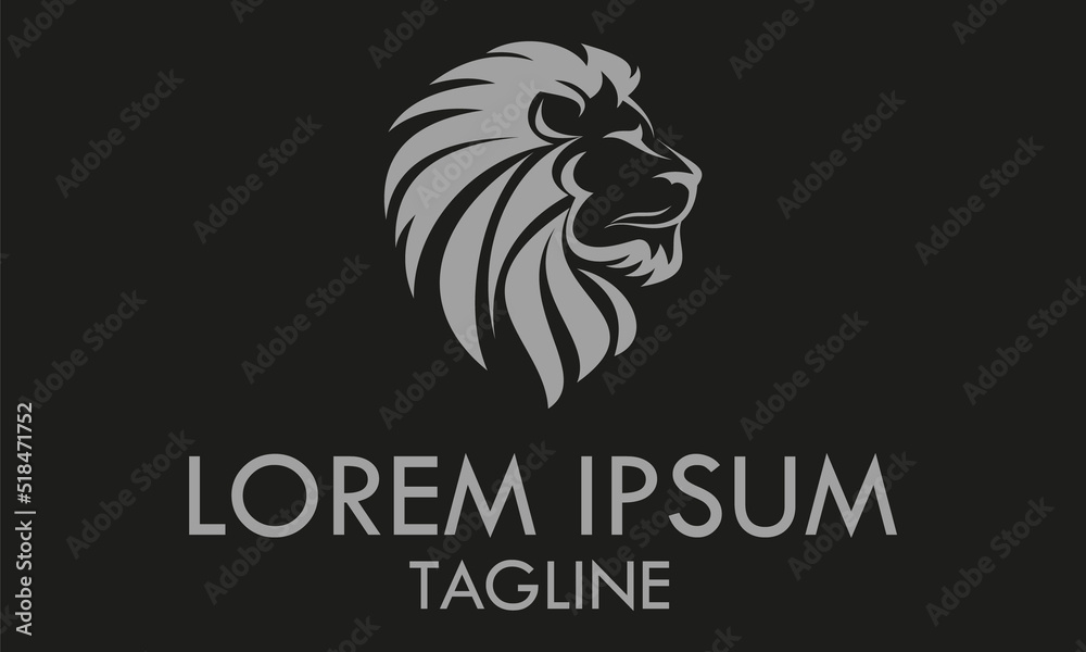 Grey Color Lion Face with Black Background Logo Design