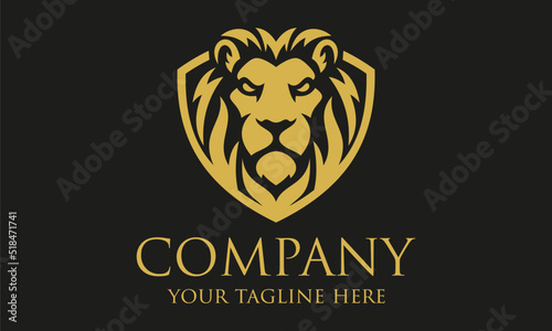 Black and Yellow Color Lion Face with Shield Logo Design