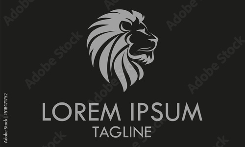 Grey Color Lion Face with Black Background Logo Design