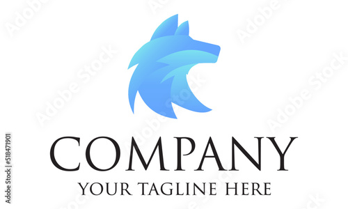 Blue Color Fox Dog Head Logo Design