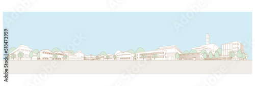 工場が並ぶ街並みのイラスト.