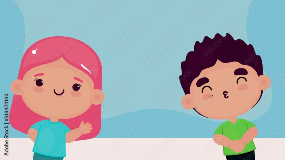 happy little kids couple celebrating characters happy little kids couple celebrating characters