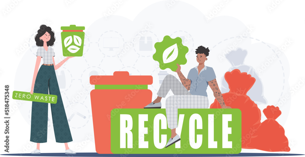Ecology and green planet concept. Environmental protection. Eco friendly characters. Trend vector illustration.