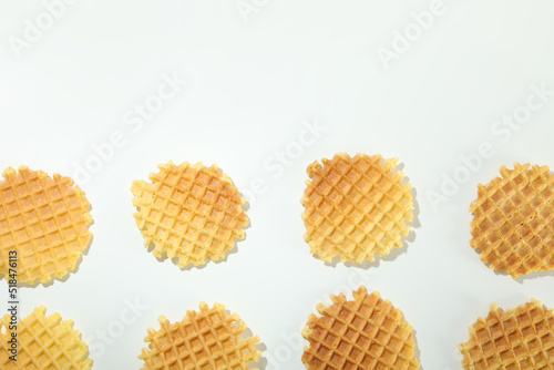 Flat lay with wafer slices on white background