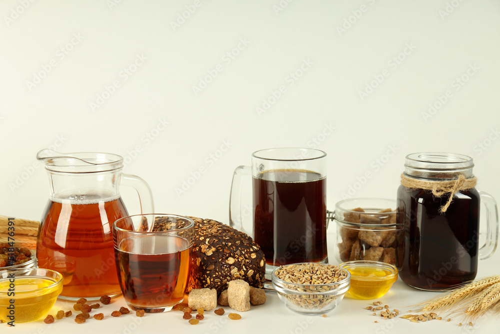 Concept of fresh drink, kvass, space for text Concept of fresh drink, kvass, space for text