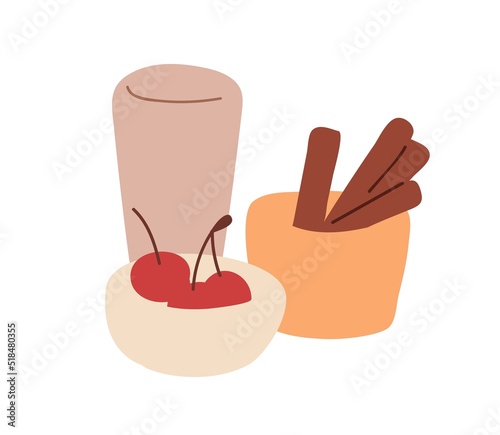 Cherry berries, cinnamon sticks. Seasonings, flavorings, spices for sweet bak...