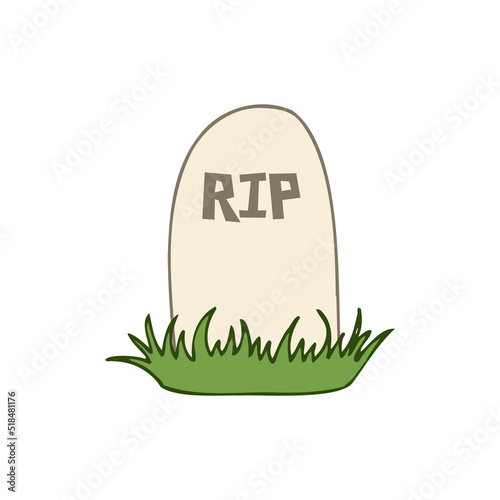 Halloween 2022 - October 31. A traditional holiday, the eve of All Saints Day, All Hallows Eve. Trick or treat. Vector illustration in hand-drawn doodle style. The grave of a dead man.