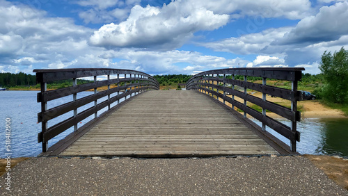 Wooden bridge in the park over the lake