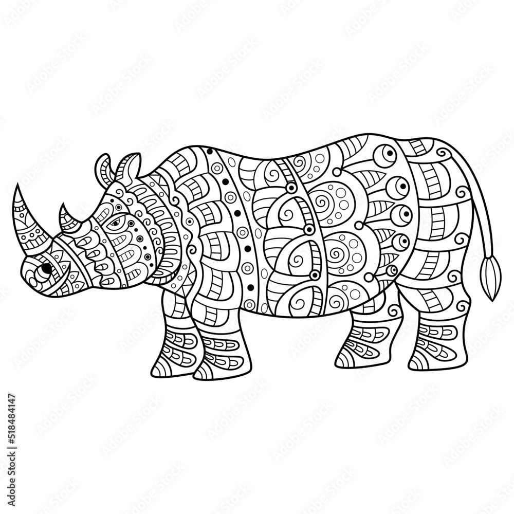 Naklejka premium Hand drawn of rhino in zentangle style