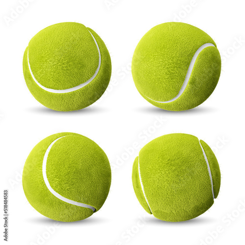 Tennis balls . Isolated . Embedded clipping paths . 3D rendering .