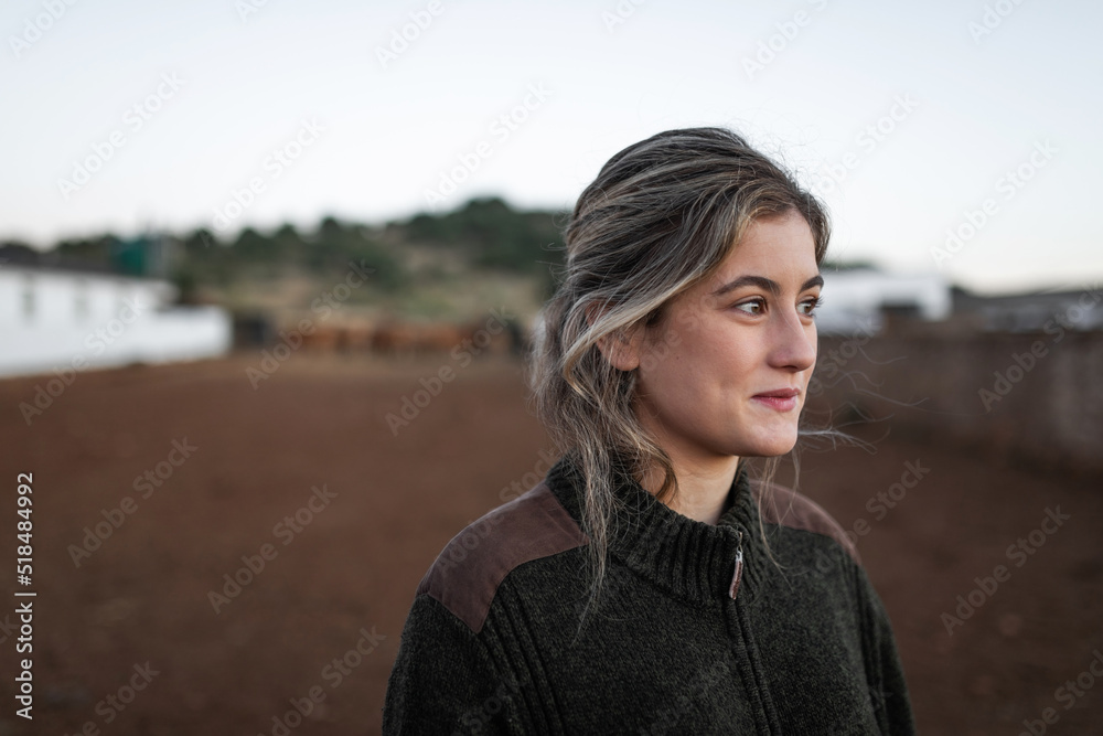 portrait of farmer woman on her ranch portrait of farmer woman on her ranch